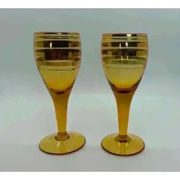 MCM Vintage Gold Banded Cordial Glasses Set of Two Excellent Condition - Picture 3 of 8